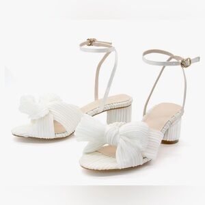 White bow bridal heels